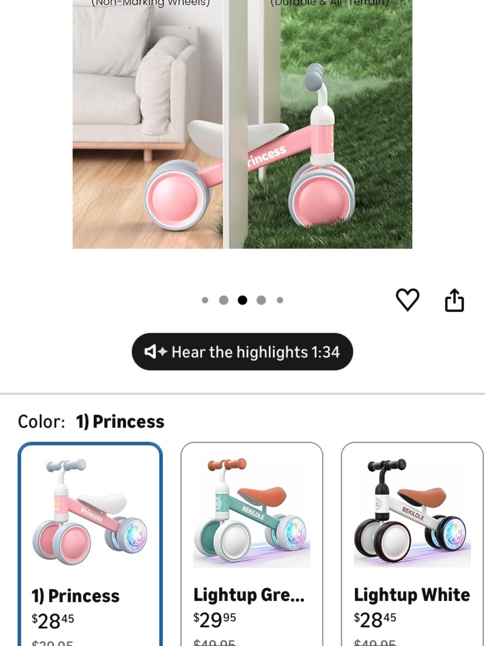 Pink Princess Kids Balance Bike